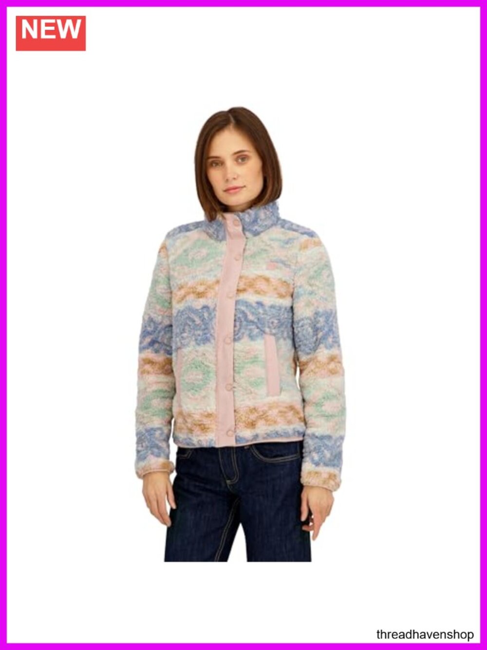 Full Zip Sherpa Aztec Print Jacket - Lightweight Fleece